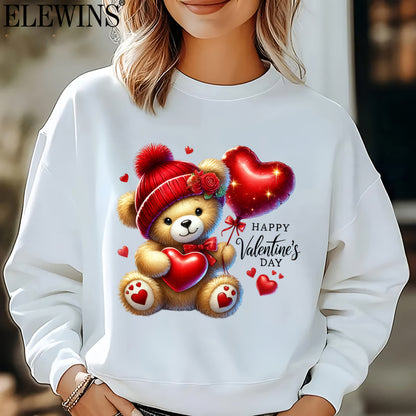 Set of 6 ELEWINS Valentine'S Day Bear-Themed DTF Iron-On Transfers - Vinyl Heat Transfer Sheets Featuring an Adorable Bear And Heart Designs, Suitable for Machine Washing. Ideal for T-Shirts, Hoodies, Jeans, Backpacks, And Pi
