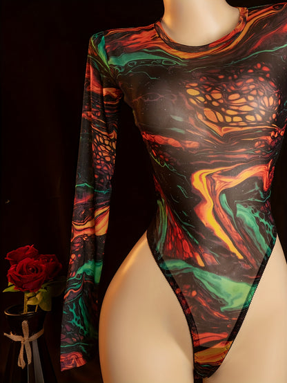 Sexy Women'S Lingerie Onesie - Long Sleeve Full-Body Coverage Bodysuit with High-Low Neckline, Vibrant Multicolor (Green/Orange/Red/Black/Pink/Blue/Purple) - Soft Comfortable Fabric for Adults, Sensual Clothing & Themed Event