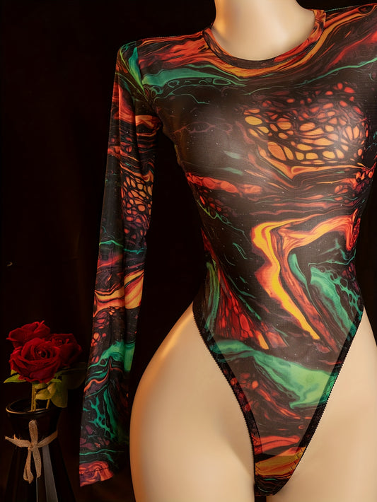 Sexy Women'S Lingerie Onesie - Long Sleeve Full-Body Coverage Bodysuit with High-Low Neckline, Vibrant Multicolor (Green/Orange/Red/Black/Pink/Blue/Purple) - Soft Comfortable Fabric for Adults, Sensual Clothing & Themed Event