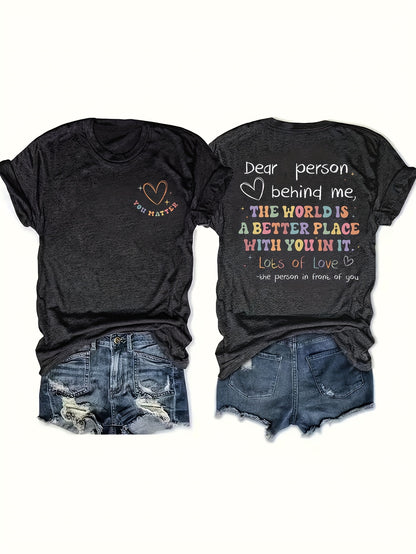 You Matter Print Crew Neck T-shirt, Casual Short Sleeve Top For Spring & Summer, Women's Clothing