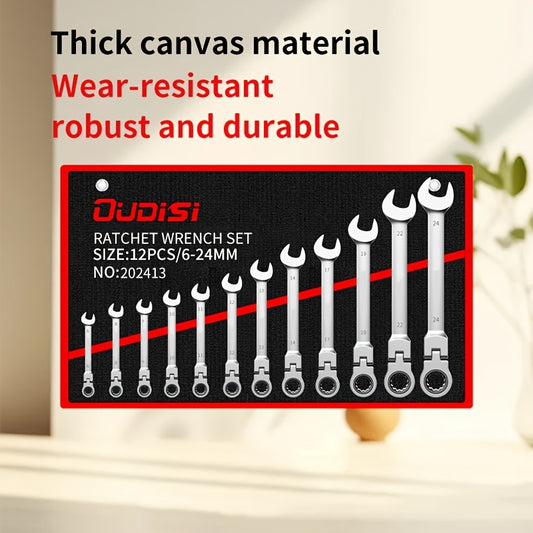 6-14pcs Professional Adjustable Ratchet Wrench Set With Storage Bag -6-24mm Durable CR-V Telescopic Head Socket Wrench Set, Suitable For Automobile, Home And Bicycle Maintenance-compact Heavy Machinery Tools.