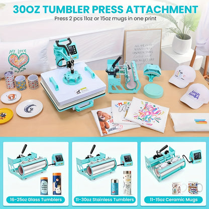 15"x15"/15"x12" - 8in 1/5in 1 Heat Press Combo, Rotatable Design, Multi-Size Transfer Professional Sublimation Kit, Suitable for T-Shirts, Bags, Pillows, Hats, Beanies, Rollers - Three-in-One Automatic Hat Press Only for Hats