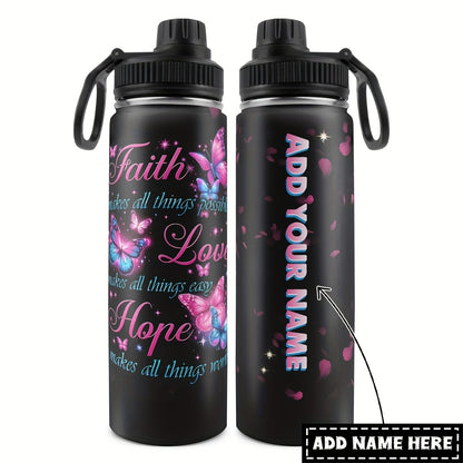 Custom 1pc, Personalized 40 Oz Tumbler with Lid, Featuring a Humorous Print about Faith, Love, And Hope. This Stainless Steel Water Bottle Makes a Great Gift for Christmas, Thanksgiving, Halloween, Birthdays, And Is Perfect f
