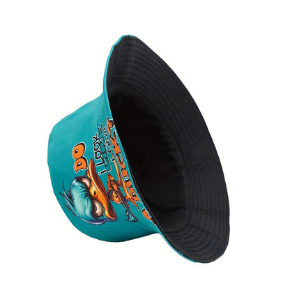 [Machine Washable] Funny Duck Bucket Hat with "DO I LOOK LIKE A DUCK?" Text - Turquoise & Orange Accent Streetwear Hat for Men & Women, Machine Washable Outdoor, Bold Statement Costume Accessory or Everyday Casual Cap, Outdoo