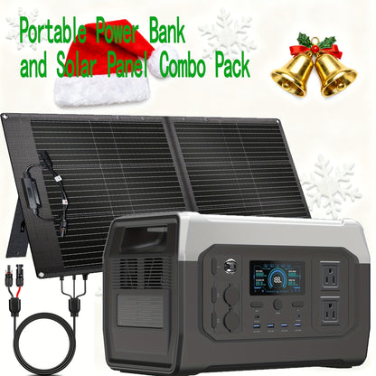 1024Wh 1600WPortable Power Station+100W Solar Panel | LiFePO4 Battery, UPS Function, 2x110V AC Output | Power For Camping Gear, Garden/Yard Decor, Party Decorations, Halloween Decorations, Christmas Lights | Solar Generator P