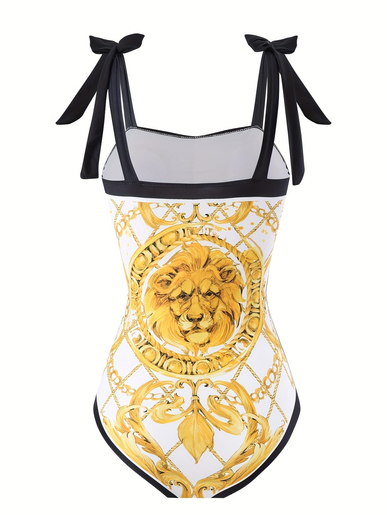 Women'S Golden Lion-Themed Swimsuit Set with Lace-Up Detail - Off-Shoulder Top & Flowy Skirt, Stretchy Fabric, All-Season Swimwear, Swimwear Set|Lion Print Design|Stretchy Material