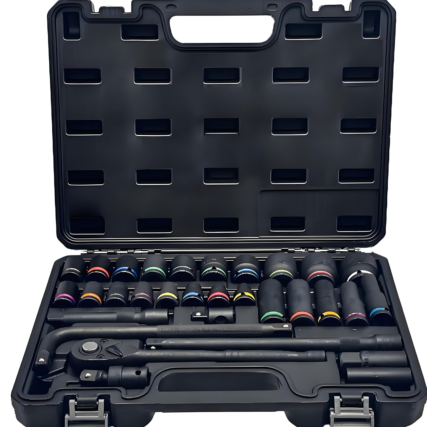31pcs Heavy-Duty Pneumatic Tool Set with 1/2" Drive Thick-Walled Sockets, Air- Impact Wrench & Extended Tire Sockets - Fit for Car, Truck, Motorcycle, ATV, Repair - Professional Mechanic Tool Kit (No)