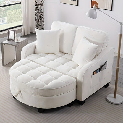 Modern Green Chaise Sofa Bed with Storage Footrest & Cushions - Space-Saving Convertible Couch, Foam-Padded Cushioning, Engineered Frame, Easy Assembly for Small Apartments, Living Room & Bedroom Furniture