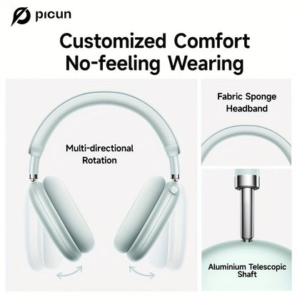 Picun F8Pro Wireless Over-Ear Headphones with 52dB Hybrid ANC, Hi Res Audio, 140H Playtime, Dual Device Pairing, 5 Mic ENC & Detachable Fabric Cushions All Day Comfort for Work & Travel, Picun