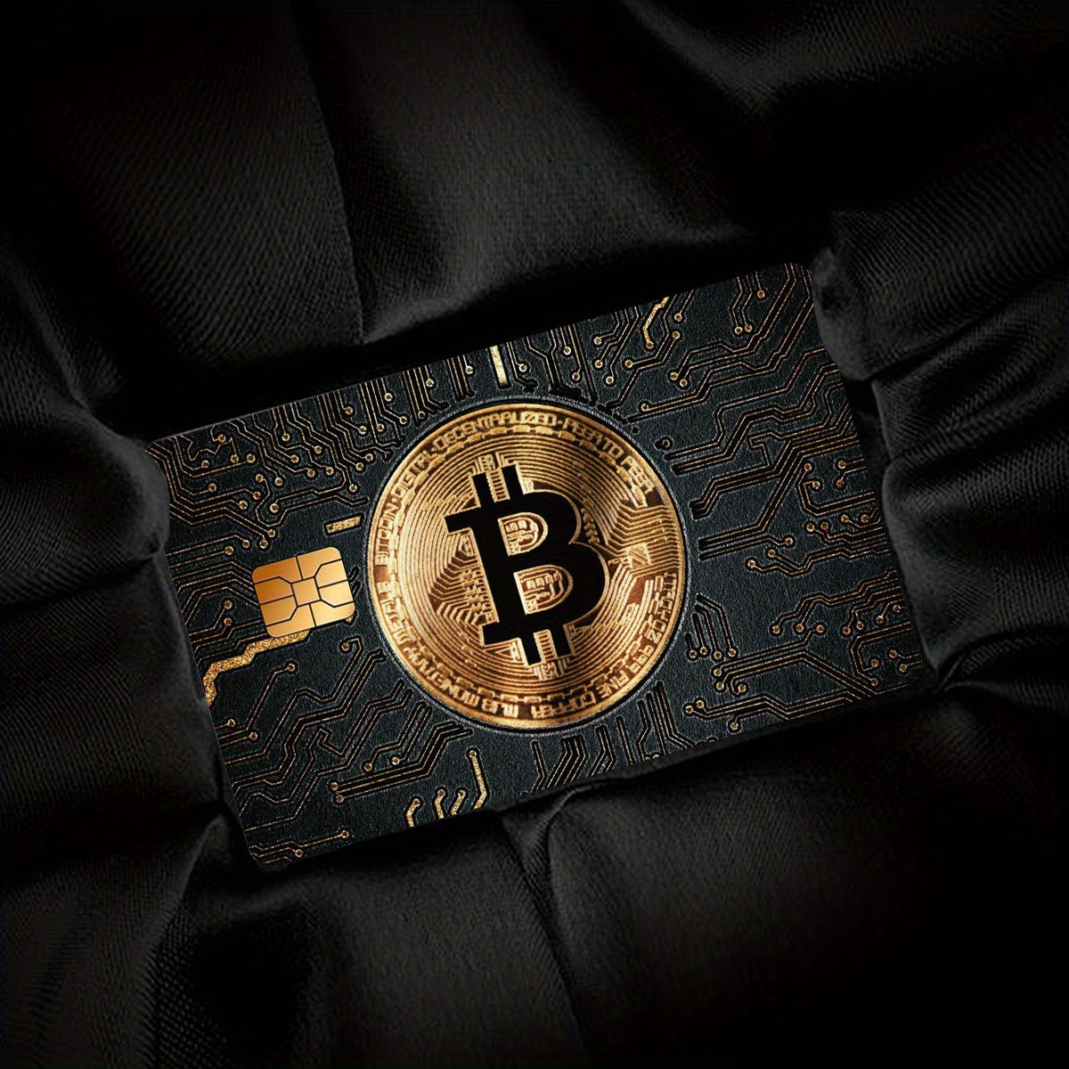 Bitcoin Pattern Sticker, Black Golden Color, Technology Circuit Board, Durable Privacy Sticker, Made of PVC Material, Suitable for Credit Cards, Transportation Cards, Debit Cards, Keys, and More, Protects Bank Cards, Perfect