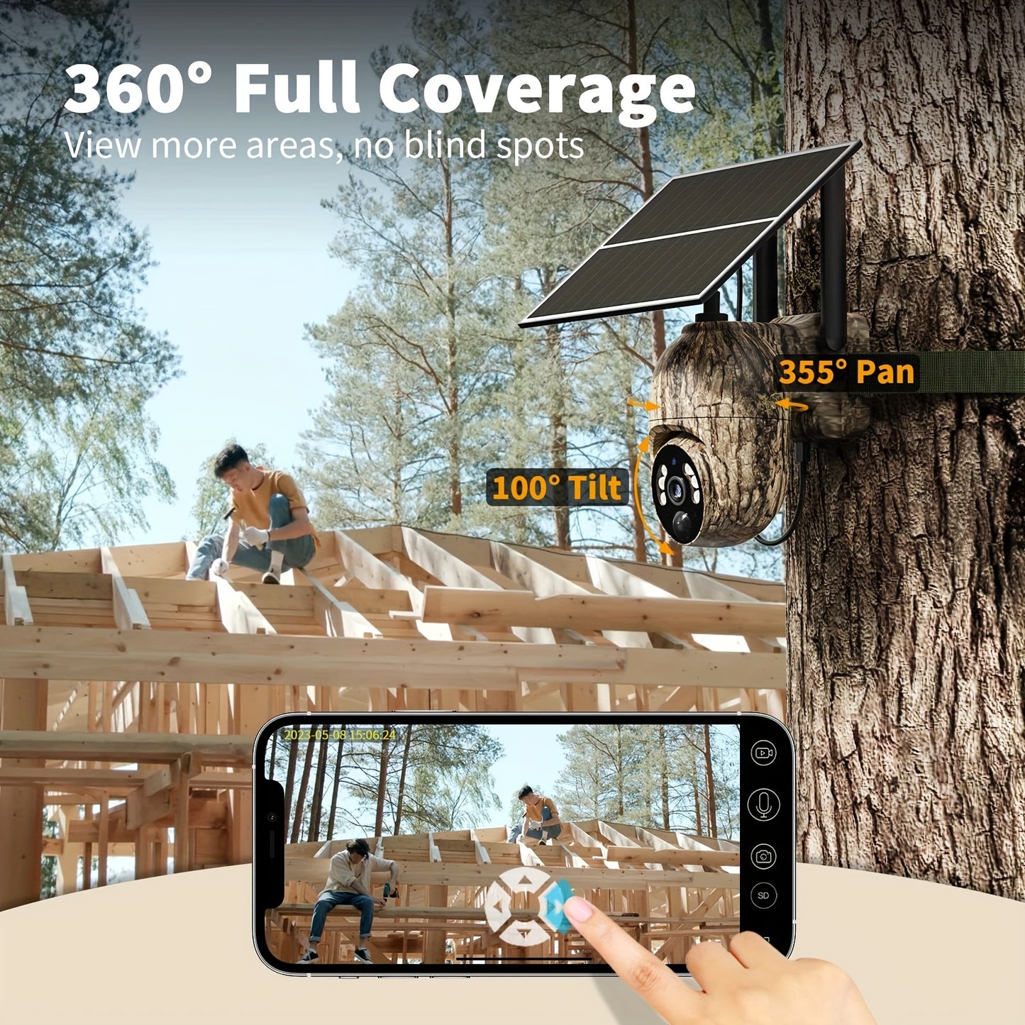 SEHMUA 4G Solar LTE Cellular Trail Camera With 360° Pan Tilt & 2-Way Audio, 4K Live View, Security Cameras Wireless Outdoor, 0.2s Trigger, HD Night Vision, Built-in SIM Card With 7-Day FREE Data, Waterproof For Hunting & Sec
