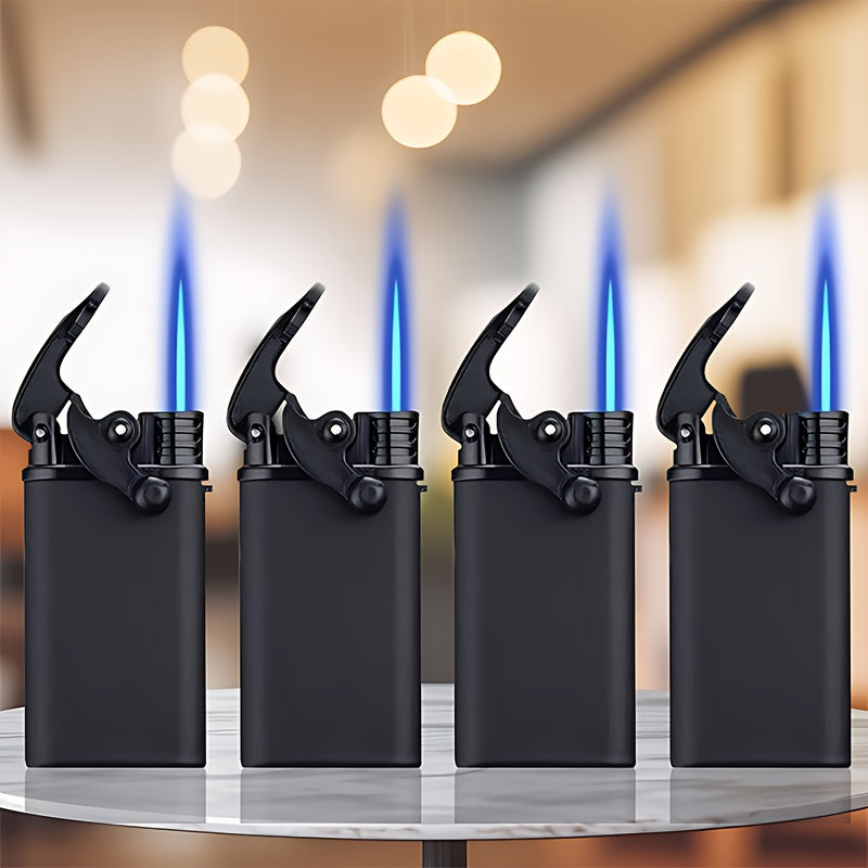 4pcs Lighter, Butane Lighter, Windproof Lighter, Straight Blue Flame Lighter, Fashionable Black Lighter, Recyclable, Suitable for Outdoor Camping, Barbecue, Hiking, Precise Ignition, Home/wedding/party Candle Lighter