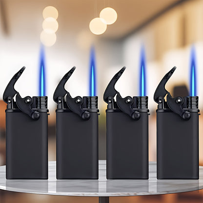 4pcs Lighter, Butane Lighter, Windproof Lighter, Straight Blue Flame Lighter, Fashionable Black Lighter, Recyclable, Suitable for Outdoor Camping, Barbecue, Hiking, Precise Ignition, Home/wedding/party Candle Lighter