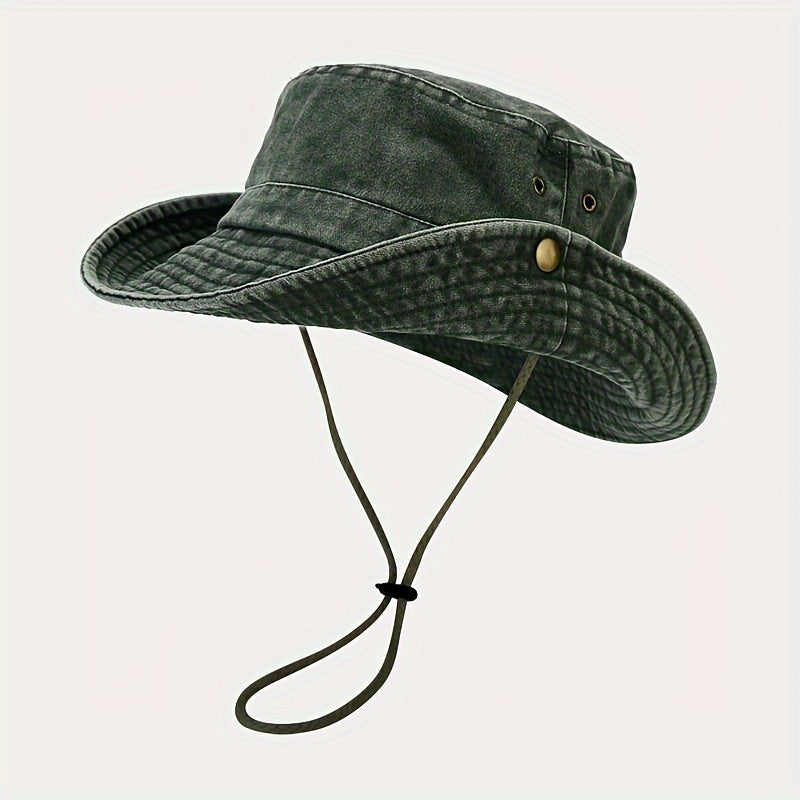 1pc Splicing Wide-brimmed Washed-out Outdoor Sports Mountaineering Fishing Hat for Men And Women, for Travel In Spring And Summer Season