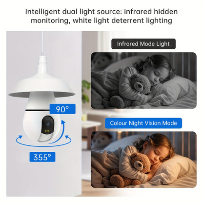 3MP Wireless Smart Light Bulb Security Camera, 2.4GHz/5G/WiFi, Connection, with 360° AI Motion Detection, 3.6mmHD Lens Full Color Night Vision, Automatic Tracking, Alarm System, Indoor, Home Security Solution, Wireless Secur