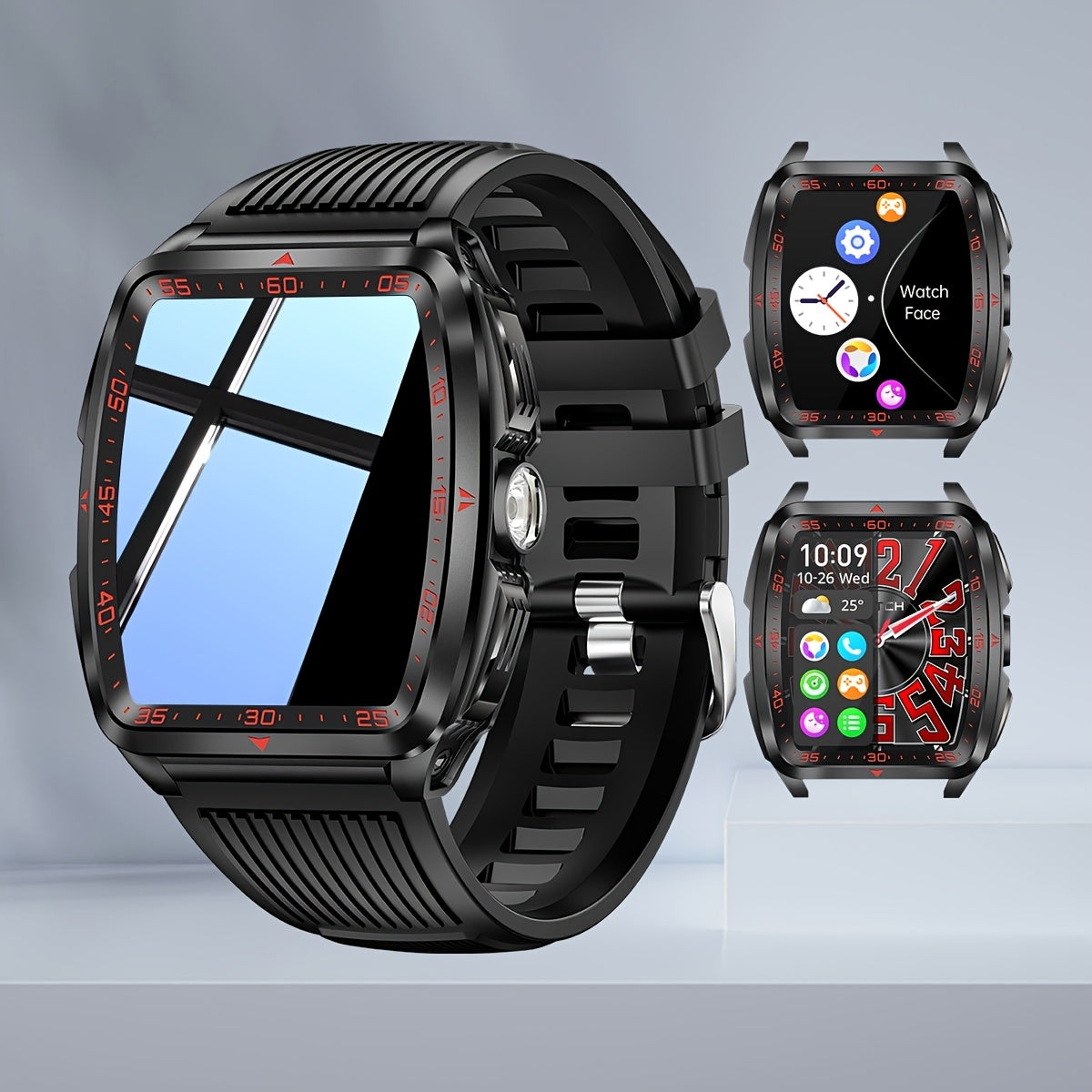 QTLJJBY Outdoor Sports Smart Watch, 1.8 Inch Ultra-Full Touch Display, Wireless Calling, 5ATM High Quality, 400mAh Battery, Push Notification, 100+ Sports Modes (Pedometer, Calories), Weather Forecast, Camera Control, Music M