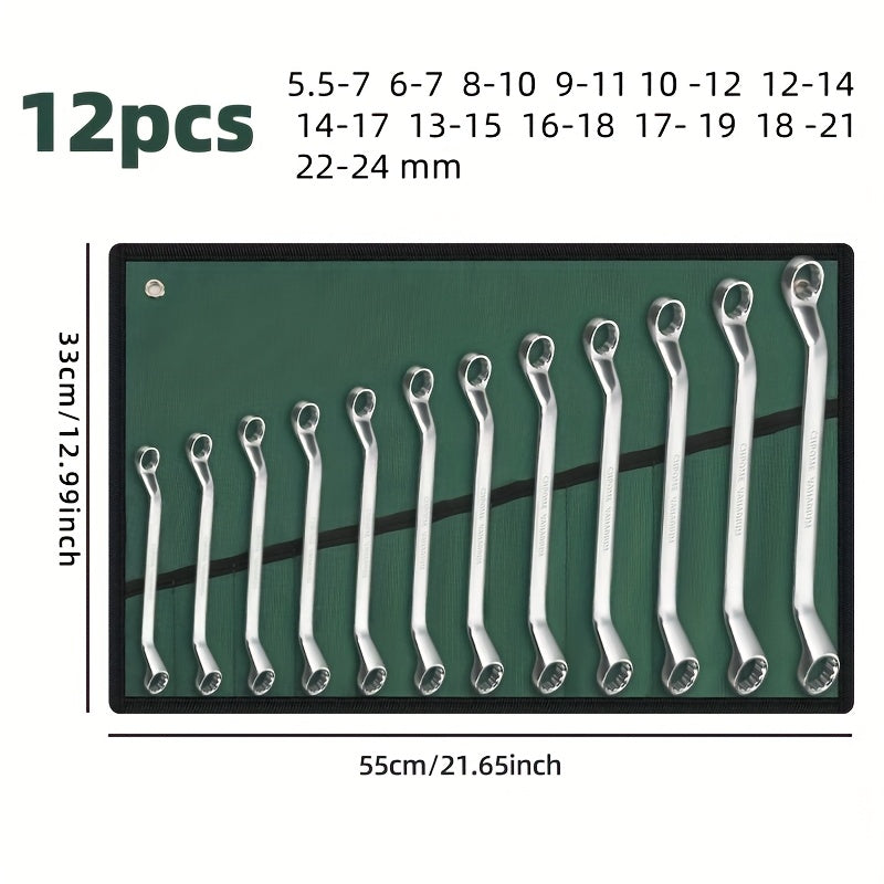 [12pcs Double-Ended Wrench Set] 12pcs Double-Ended Combination Wrench Set, Offset Wrench, Common Models in Life, Chrome Steel Mirror Anti-Rust Process, Strong And Durable, Suitable for Motorcycle, Car Repair And Plumbing Indu