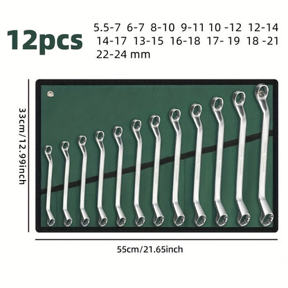 [12pcs Double-Ended Wrench Set] 12pcs Double-Ended Combination Wrench Set, Offset Wrench, Common Models in Life, Chrome Steel Mirror Anti-Rust Process, Strong And Durable, Suitable for Motorcycle, Car Repair And Plumbing Indu