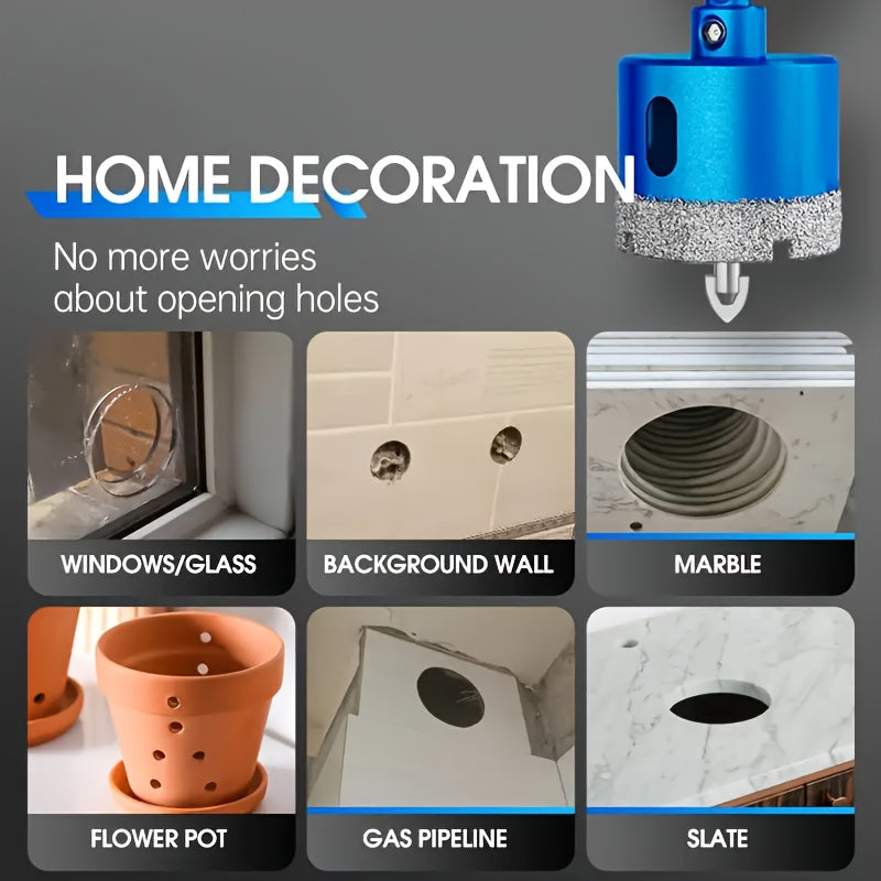Dual Wet and Dry 18mm-35mm Diamond Hole Saw with Positioning Drill, Blue Surface | Suitable for Glass, Marble, Granite, Stone, and Porcelain, Each Set Includes a Wrench