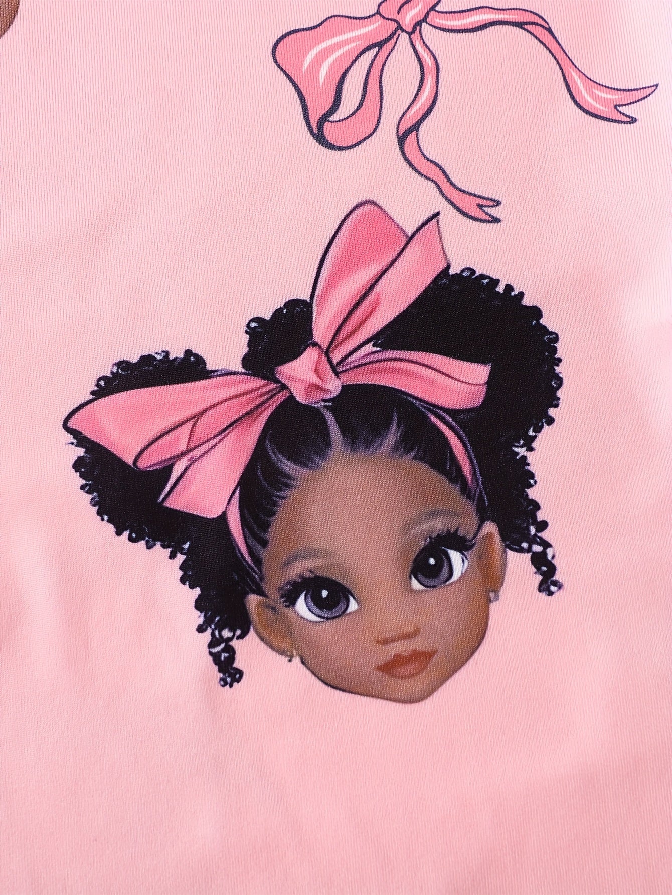 Two Casual, Stylish, And Versatile Round Neck Long-Sleeved Pajamas And Loungewear Sets for Girls, Featuring Random Prints of Girls' Faces, Perfect for Spring And Autumn.