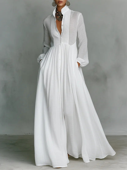 Ruffled Slim Vacation Maxi Dress Spring Summer French Elegant White Long Sleeve Dress