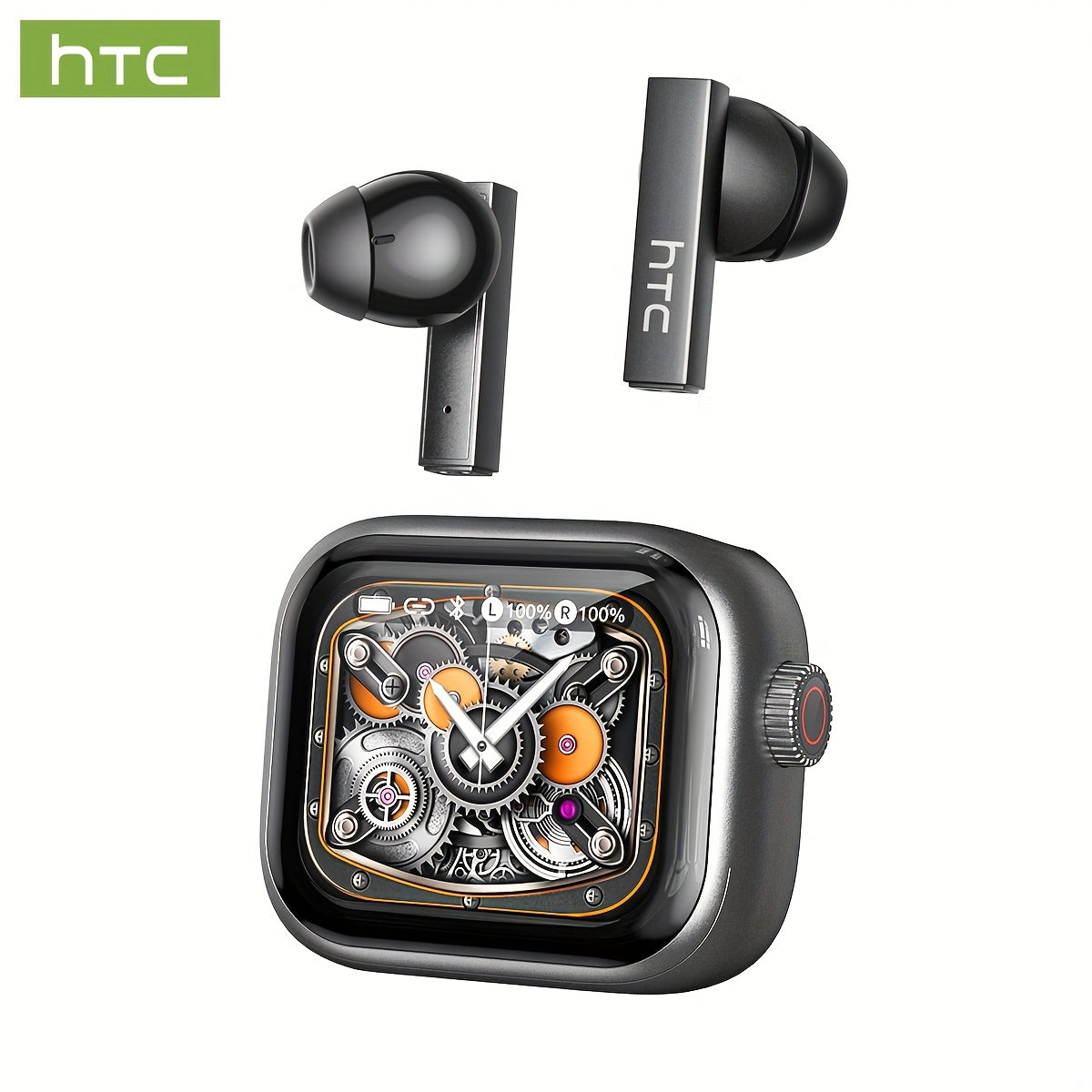 HTC NE40 Rotary Screen TWS Translator Buds Wireless 6.0 134-Language Face-to-Face Simultaneous Interpretation 48h Total Battery & 10-min Fast Charge LED Full-Color Touch Dial HiFi Audio-Travel-Call Ready Black And Grey