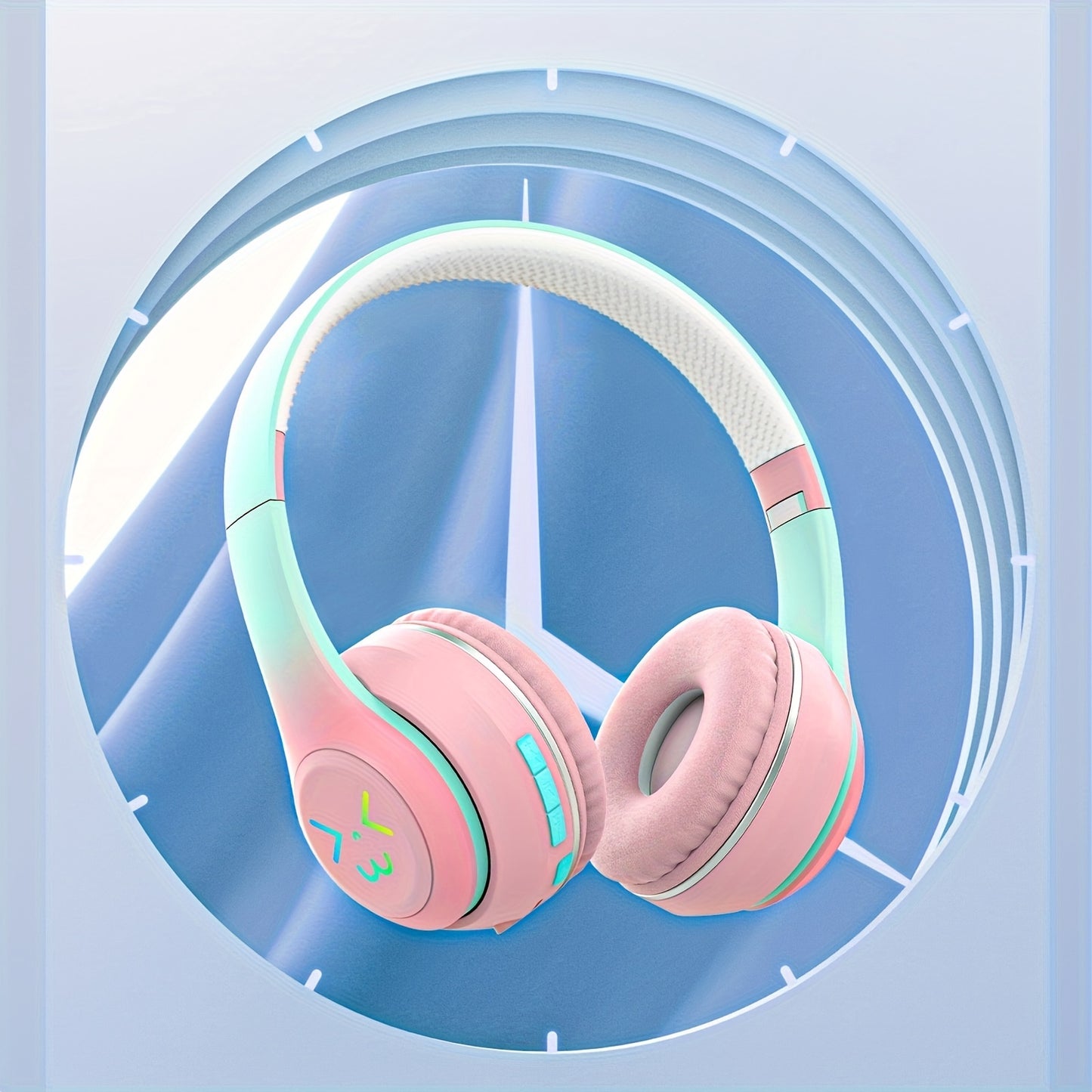GENAI GT-630 Wireless Headset with LED Colorful Aura Lights, HiFi Stereo, Active Noise Reduction, Ultra-Long Battery Life, Low Gaming Latency, Foldable Design for Mobile Phones, Computers, Gaming, Work, Study, and Travel - Id