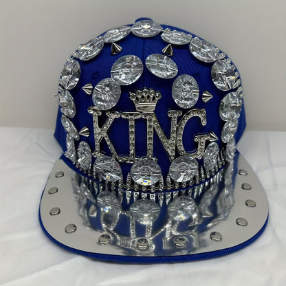 Unisex Stylish Rhinestone "KING" Baseball Cap - Lightweight Polyester, Black with Sparkling Embellishments, Perfect for Casual Outings and Parties, Statement Fashion | Edgy Baseball Cap | Metallic Accents