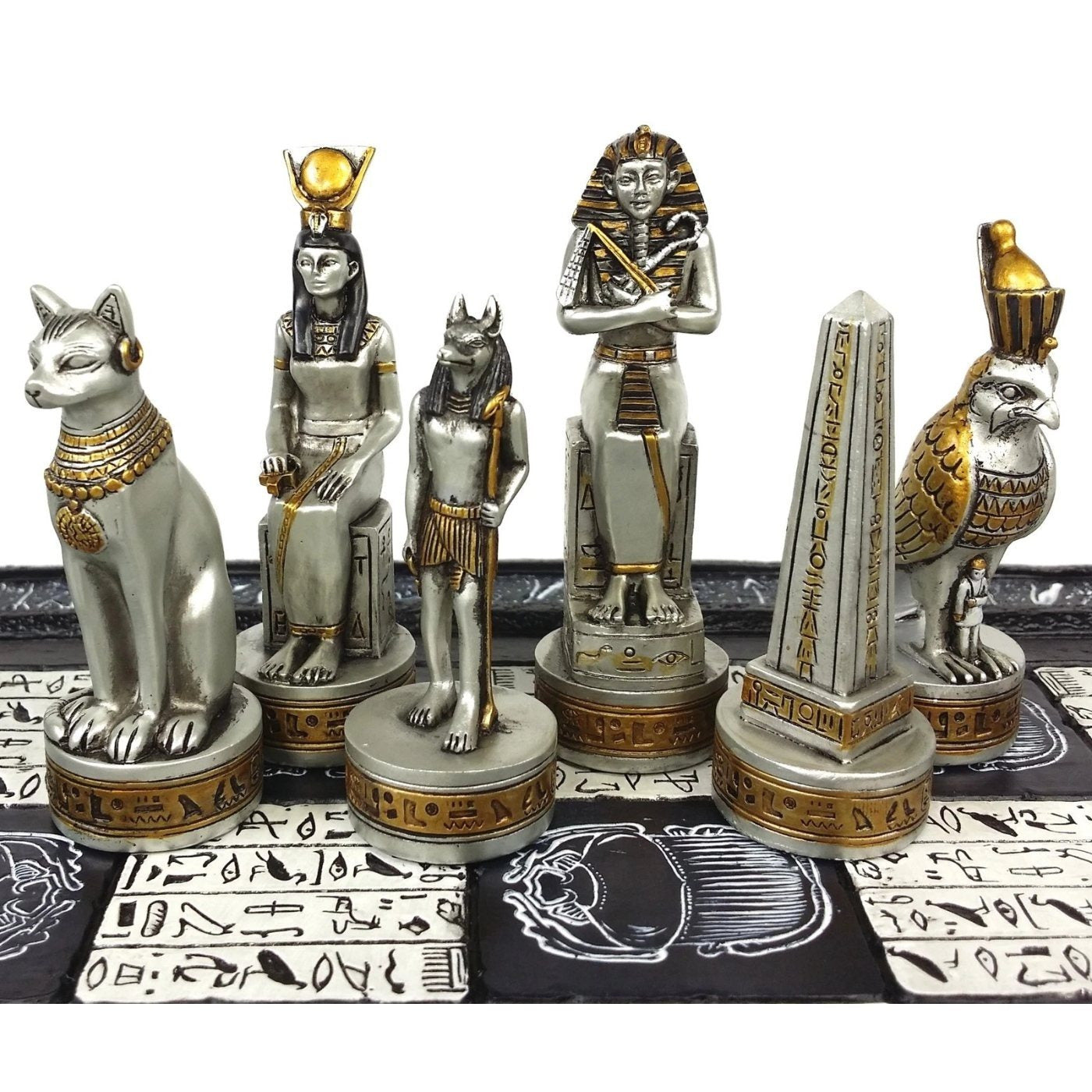 Egyptian Anubis Black Silver and Gold Chess Set w/ 16" Hieroglyphics Board – Top Trending Chess Set, Best Seller, Limited Stock, Fast Shipping, Popular Choice, Must-Have, Top Rated, Customer Favorite, Top Hot Seller, Perfec