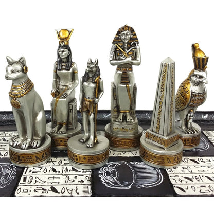 Egyptian Anubis Black Silver and Gold Chess Set w/ 16" Hieroglyphics Board – Top Trending Chess Set, Best Seller, Limited Stock, Fast Shipping, Popular Choice, Must-Have, Top Rated, Customer Favorite, Top Hot Seller, Perfec
