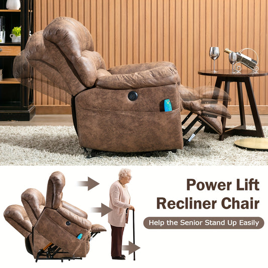 Heavy Duty Electric Lift Recliner Chair For Seniors - Full Body Massage & Heating, Oversized XL Design With Thickly Padded Wrapped Backrest, Faux Leather, USB Charging Port