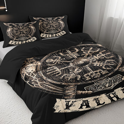 3pcs Comfortable Viking Shield Theme Duvet Cover Set, Soft High-Definition Digital Print, Soft, Breathable 100% Polyester, Perfect Gift, All-Season, Family And Friends Gift, Machine Washable (1 Duvet Cover + 2 Pillowcases, No