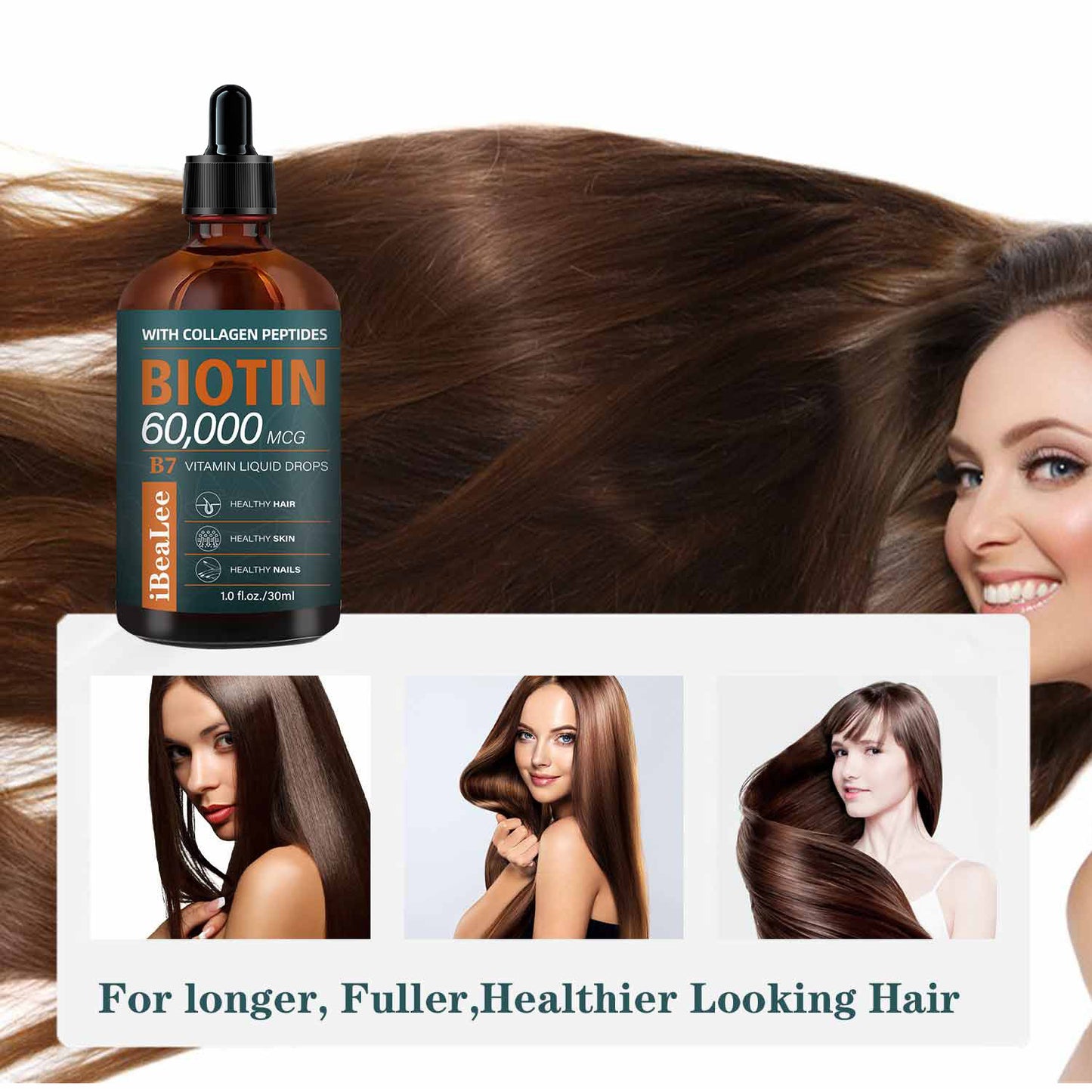 4pcs Natural Formula Biotin & Collagen Oil for Hair And Scalp - Extra Strength with 60, 000Mcg Drops, Vitamins for Biotin And Collagen, Moisturizing, Strengthening, And Revitalizing, Enhances The Appearance of Thin Hair, Suit