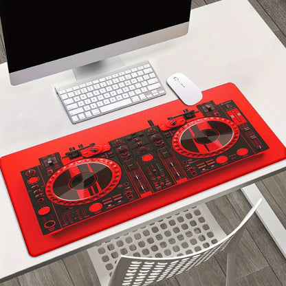 1pc XXL Red DJ Equipment Design Gaming & Office Mouse Pad - Non-Slip Rubber Base, Multi-Functional Large Desk Mat for Computer, Music Production, DJ Setup, Home & Studio Decor, Dj Gifts, Computer Workspace, Modern Workspace,