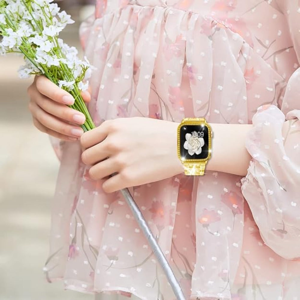 Sparkling Synthetic Zirconia - Embellished Zinc Alloy Apple Watch Strap, Stainless Steel Clasp, Compatible with iWatch 1 - 10, SE, Ultra (38 - 49mm) Excluding the watch and the case, Strap for Smart Watch, Watch Accessories,