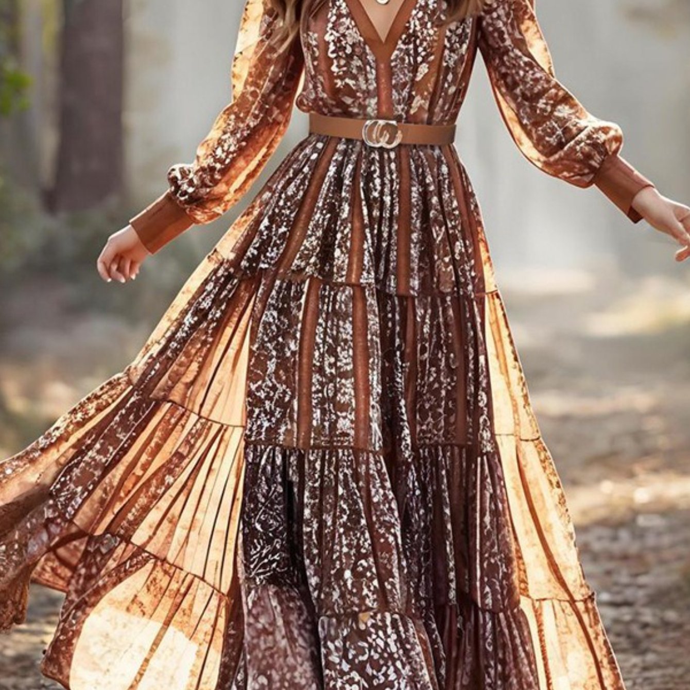 Women'S Printed Fashion V-Neck Bohemian Long Dress