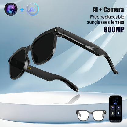 New Release AI Smart Glasses with 8MP HD Camera & 1080P Video Recording, Built-in AI Voice Assistant, Wireless Wireless Smart Glasses for translation (164 Languages), Compatible with iPhone/iOS & Android, ic, Unisex for Men/W