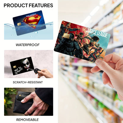 Official Licensed 5pcs Justice League Credit/Debit Card Light Beige Set - Ultra-Thin Residue-Free Stickers for Credit Cards, Bank Debit Cards, Transportation Cards, and Key Cards - Scratch-Resistant, Wear-Resistant, Non-Slip