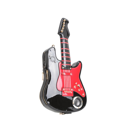 Electric Guitar Shaped Fashionable PU Crossbody Bag for Women, Solid Color, Detachable Shoulder Strap, USB Speaker, Zipper Closure, Polyester Lining, Edge Paint, Hip Hop Style, Detachable Strap, Electric Guitar Bag