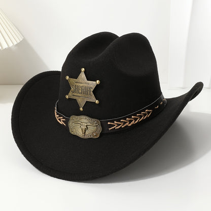 Women'S Western Cowboy Hat - Heavy-Duty Six-Pointed Star Bull Head Design, Wide Brim, Lightweight & Sturdy for Horseback Riding, Hiking, Western Parties - Non-Slip Elastic Band, Easy-Care (Hand Wash/Dry Clean) - Western Cowbo