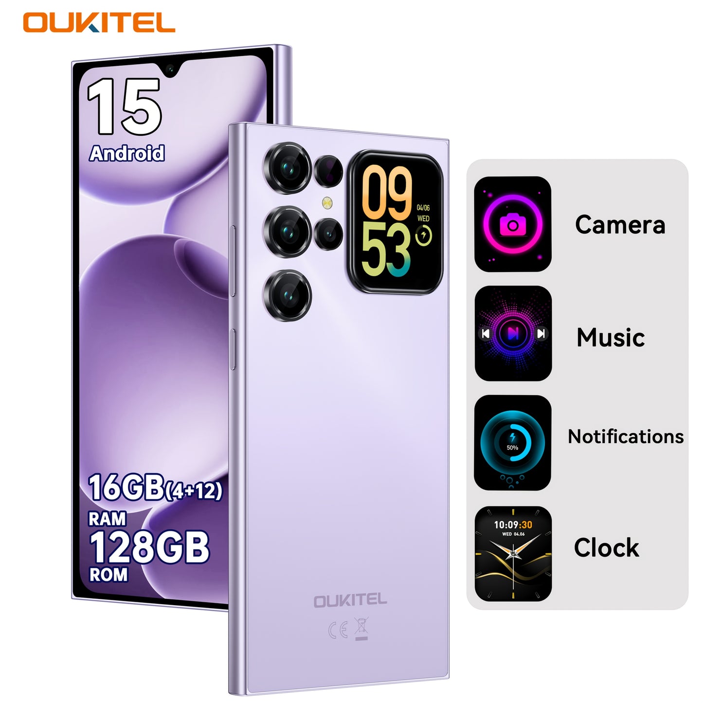 [T-Mobile ]OUKITEL C62 Android 15 Mobile Phone, 16GB + 128GB Globally Unlocked Version, 6.88" 90Hz Display, 1.81" Rear Screen, 5150mAh, 13MP + 5MP/dual SIM Card/fingerprint/facial Recognition, Perfect Festive Gift, Fashionabl