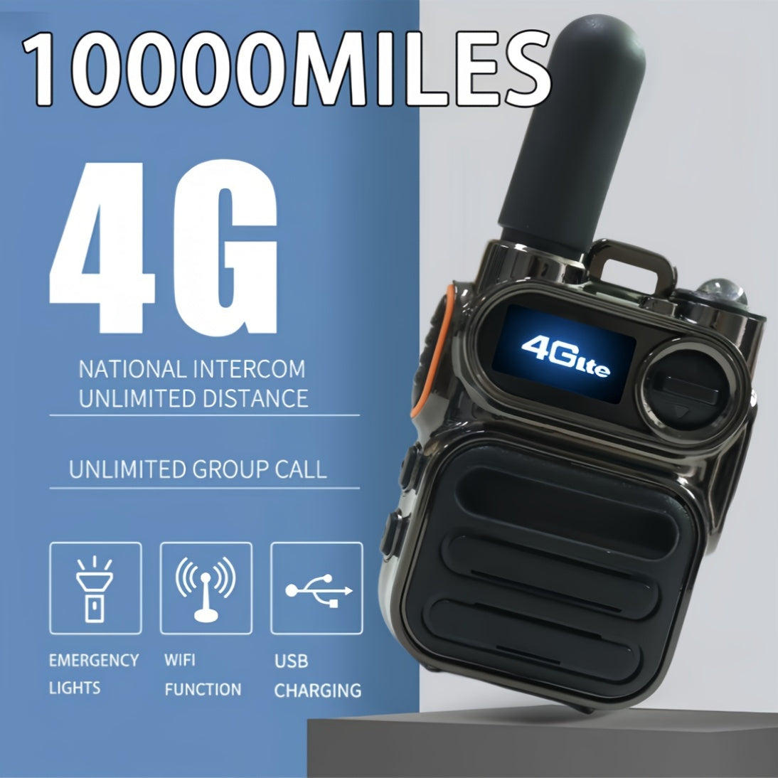 Global POC 10000 Miles Walkie-Talkies Ultra Long Distance International Intercom Unlimited Range PTT Walkie Talkie Multi- Functional Two Way Radios 2 Radios 2 Cards 2 Headphones Set