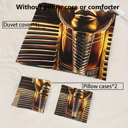 3pcs Egyptian Pharaoh Comforter Set - Soft High-Definition Digital Print Design, Perfect Gift, All-Season Use! Soft, Breathable 100% Polyester, Ideal For Family And Friends - Machine Washable (1 Comforter Cover + 2 Pillowcase