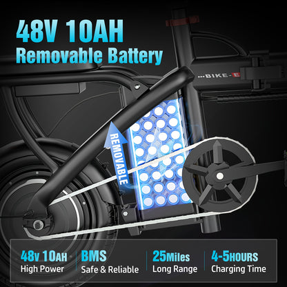 500W Folding Ebike, 48V 10Ah Removable Lithium-Battery, Stylish 14" Foldable Commuting Electric Bicycle For Women & Men/S5-350W Commuter Scooter (Without Seat)