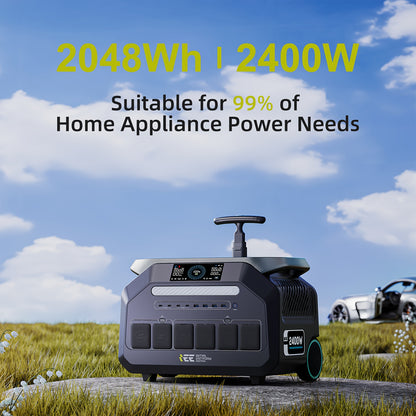 IEE 2400W Portable Power Station P2400 with 1pc 200W Solar Panel, 2048Wh Solar Generator, 1800W AC Charging, AC Outlets X 4, LiFePO4 Battery Power Station for Home Backup, Camping, RV, Emergencies, Portable Power Station with