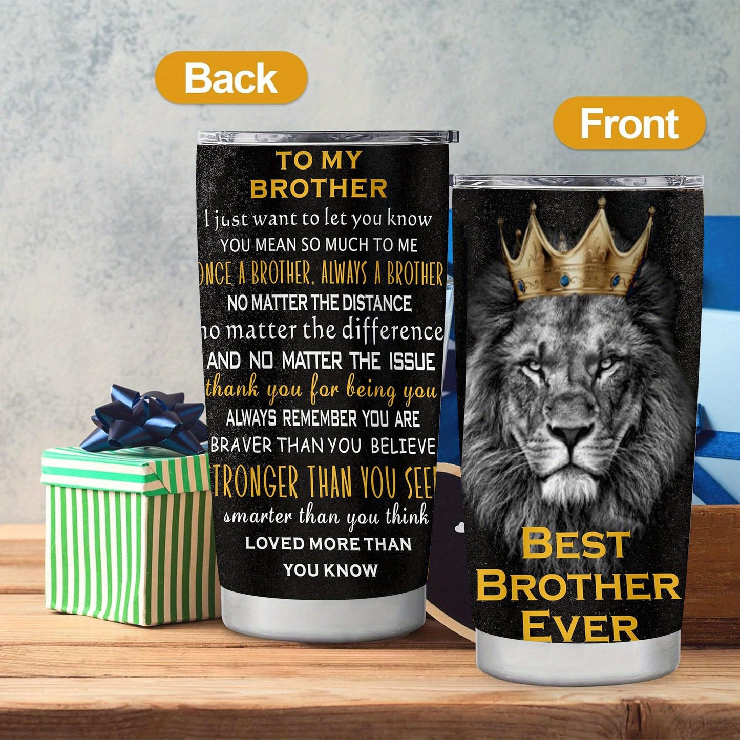 Brother Birthday Gifts, Best Brother Ever Gift Idea from Sister, 20oz Stainless Steel Tumbler for Men, Bro Travel Mu, 1pc