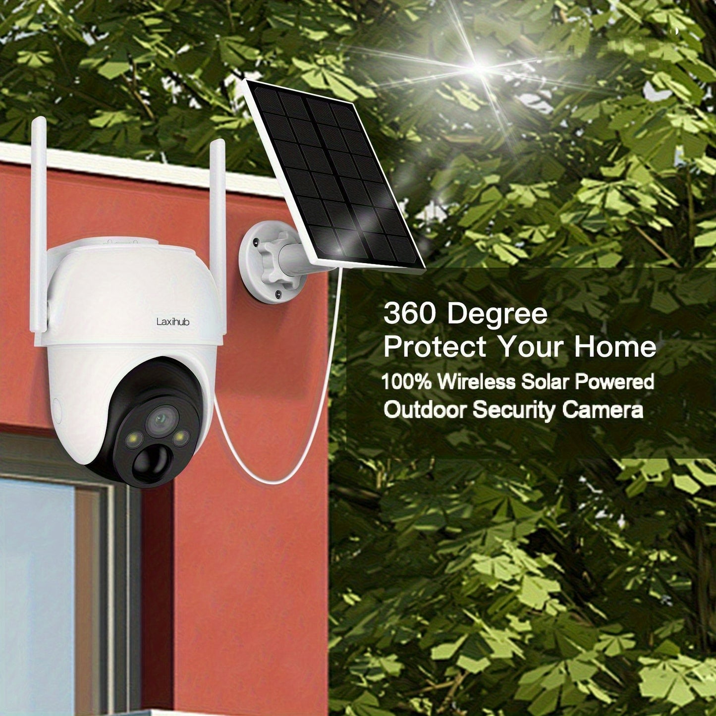Laxihub GO2T 1296P FHD, 3MP FHD Security Camera Wireless Outdoor, PTZ Solar Wireless Security Camera with AI Human Detection, Wire-Free Battery Solar Powered, Color Night Vison, 2.4G Wi-Fi, 2-Way Audio, Prevent Rainwater Dama