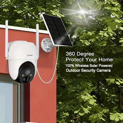 Laxihub GO2T 1296P FHD, 3MP FHD Security Camera Wireless Outdoor, PTZ Solar Wireless Security Camera with AI Human Detection, Wire-Free Battery Solar Powered, Color Night Vison, 2.4G Wi-Fi, 2-Way Audio, Prevent Rainwater Dama