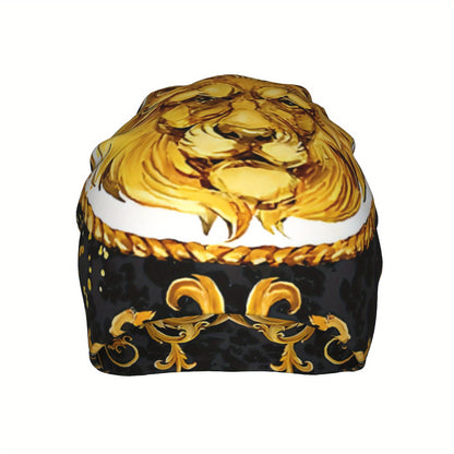 Lightweight Comfort | Golden Lion Damask Bonnet Hat for Men & Women – Lightweight, Stylish Hip Hop Beanie Cap with Ornate Golden Lion Design, Black Background with Rope Patterns, Perfect for Autumn & Spring Warmth
