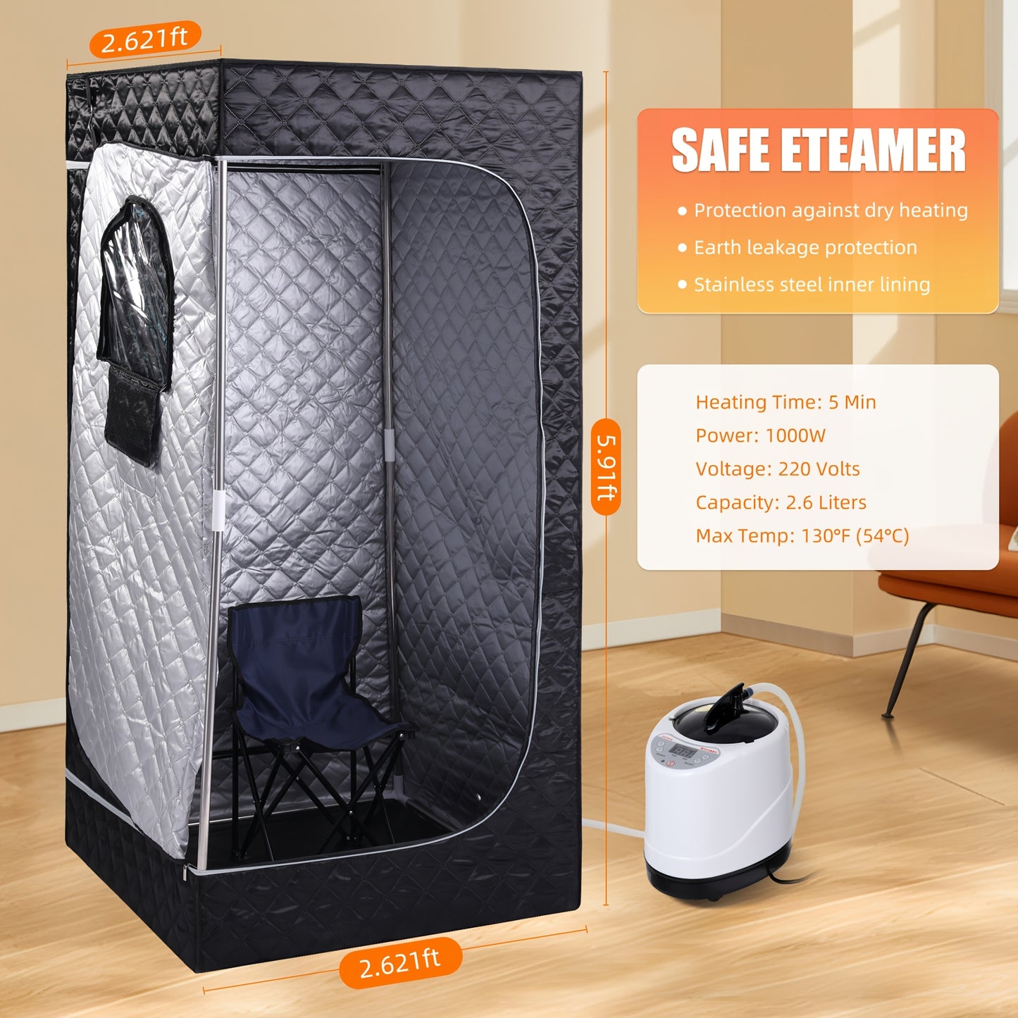 Portable Steam Sauna, At Home Sauna Suit Full Body, Portable Steam Saunas Tent for Indoor with 87.92oz 1300 Watt Steamer, Folding Chair, Remote Control(Christmas& New Year Gift)